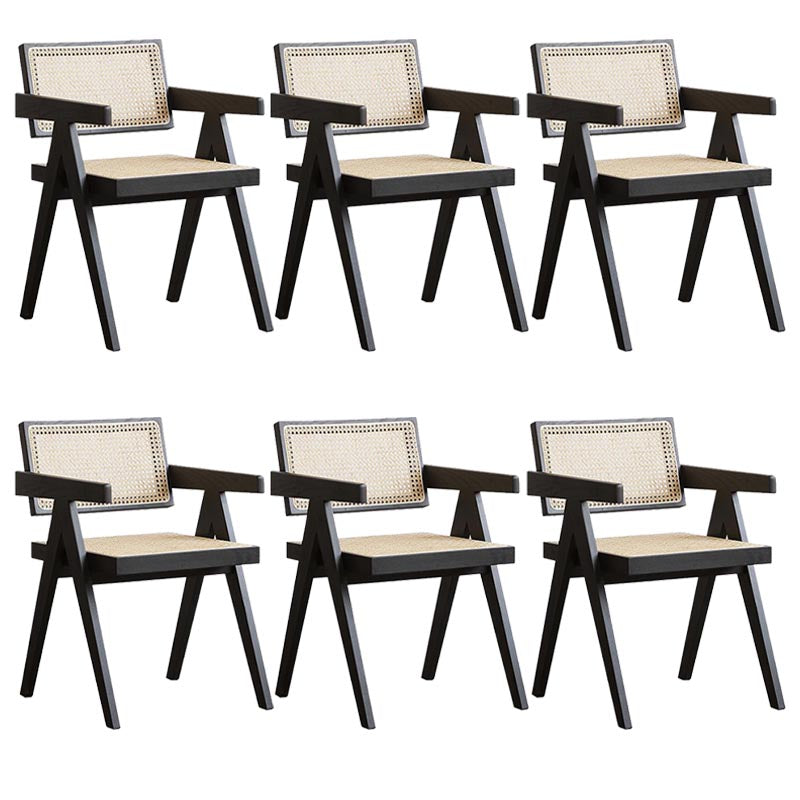Oak Solid Wood Dining Chair Traditional Rattan Dining Arm Chair Black 6 Piece Set Clearhalo 'Dining Chairs' 'Dining Tables & Seating' 'dining_chair' 'furn' 'furn_dining_chair' 'Furniture' 'Kitchen & Dining Furniture' 5321081