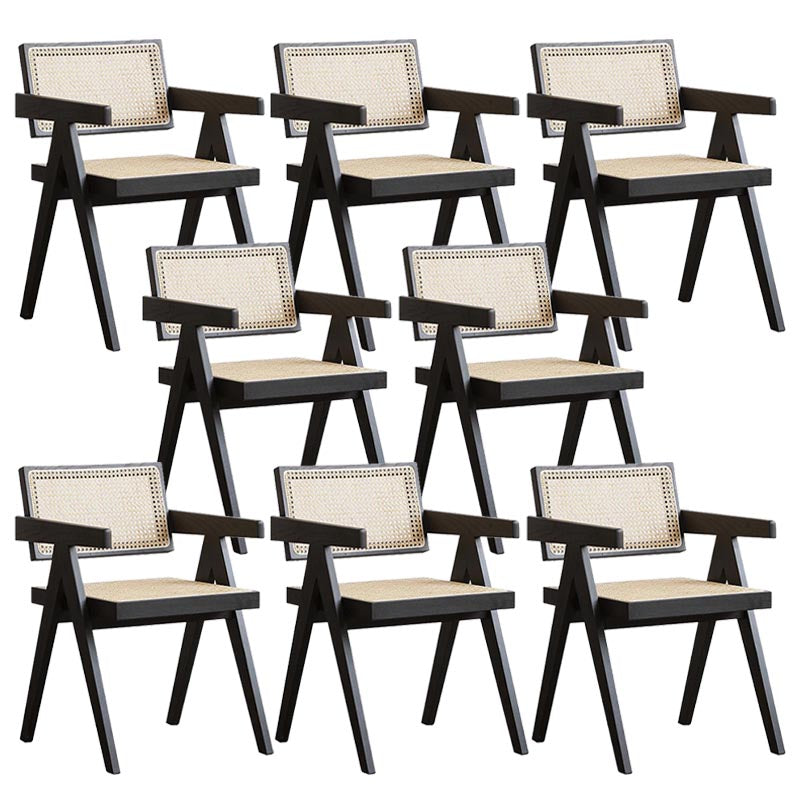 Oak Solid Wood Dining Chair Traditional Rattan Dining Arm Chair Black 8 Piece Set Clearhalo 'Dining Chairs' 'Dining Tables & Seating' 'dining_chair' 'furn' 'furn_dining_chair' 'Furniture' 'Kitchen & Dining Furniture' 5321084
