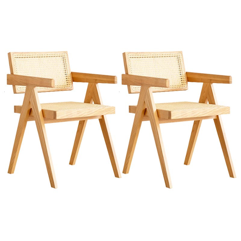 Oak Solid Wood Dining Chair Traditional Rattan Dining Arm Chair Wood 2 Piece Set Clearhalo 'Dining Chairs' 'Dining Tables & Seating' 'dining_chair' 'furn' 'furn_dining_chair' 'Furniture' 'Kitchen & Dining Furniture' 5321085