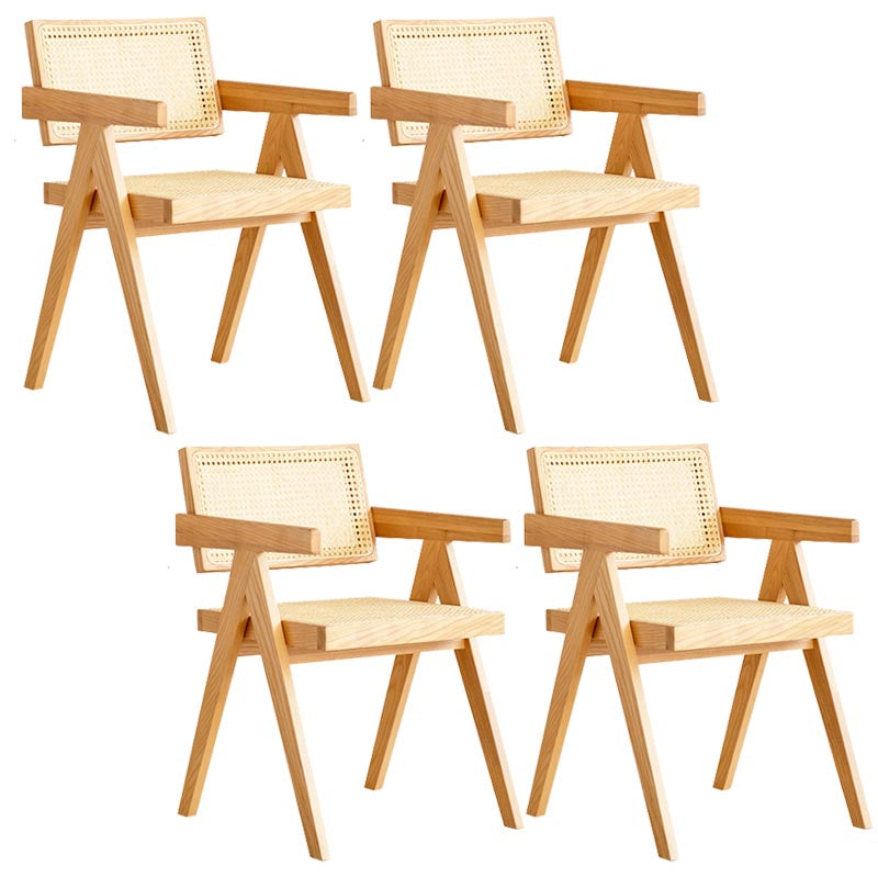Oak Solid Wood Dining Chair Traditional Rattan Dining Arm Chair Wood 4 Piece Set Clearhalo 'Dining Chairs' 'Dining Tables & Seating' 'dining_chair' 'furn' 'furn_dining_chair' 'Furniture' 'Kitchen & Dining Furniture' 5321087