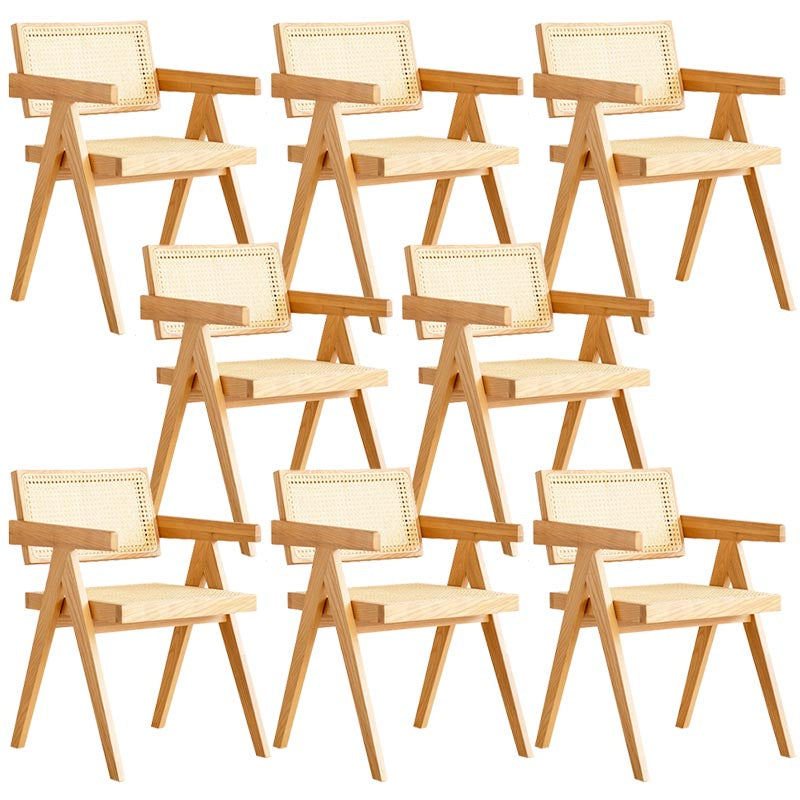 Oak Solid Wood Dining Chair Traditional Rattan Dining Arm Chair Wood 8 Piece Set Clearhalo 'Dining Chairs' 'Dining Tables & Seating' 'dining_chair' 'furn' 'furn_dining_chair' 'Furniture' 'Kitchen & Dining Furniture' 5321092