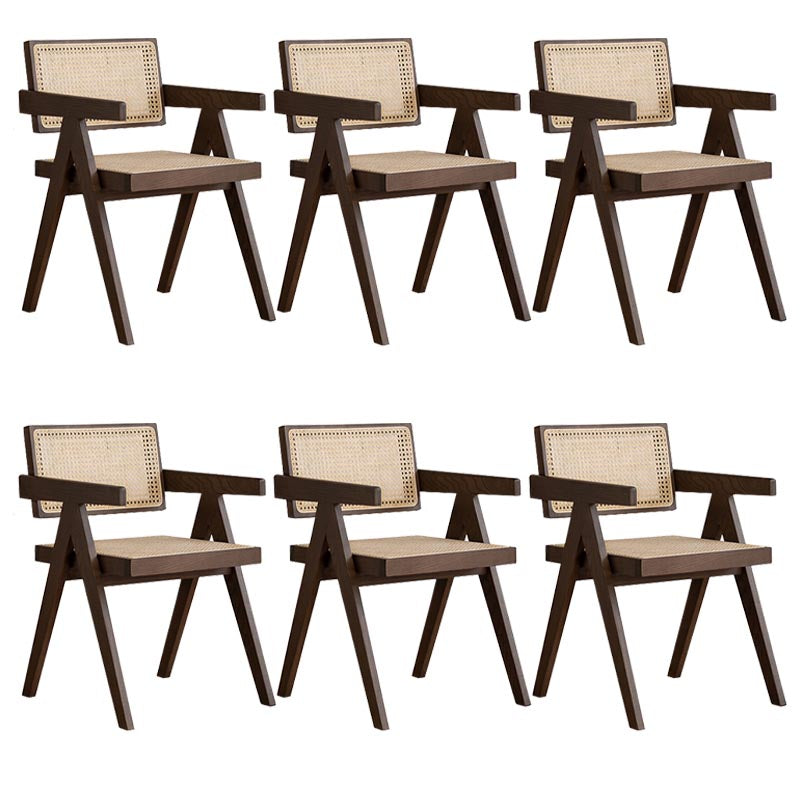 Oak Solid Wood Dining Chair Traditional Rattan Dining Arm Chair Walnut 6 Piece Set Clearhalo 'Dining Chairs' 'Dining Tables & Seating' 'dining_chair' 'furn' 'furn_dining_chair' 'Furniture' 'Kitchen & Dining Furniture' 5321097