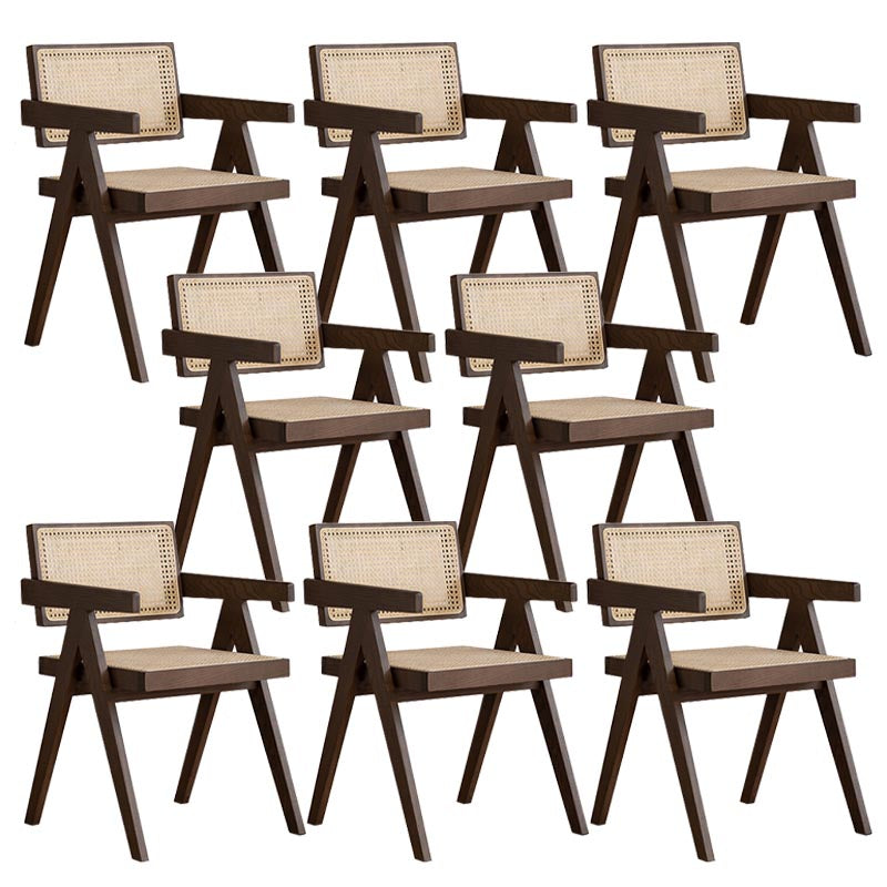 Oak Solid Wood Dining Chair Traditional Rattan Dining Arm Chair Walnut 8 Piece Set Clearhalo 'Dining Chairs' 'Dining Tables & Seating' 'dining_chair' 'furn' 'furn_dining_chair' 'Furniture' 'Kitchen & Dining Furniture' 5321099