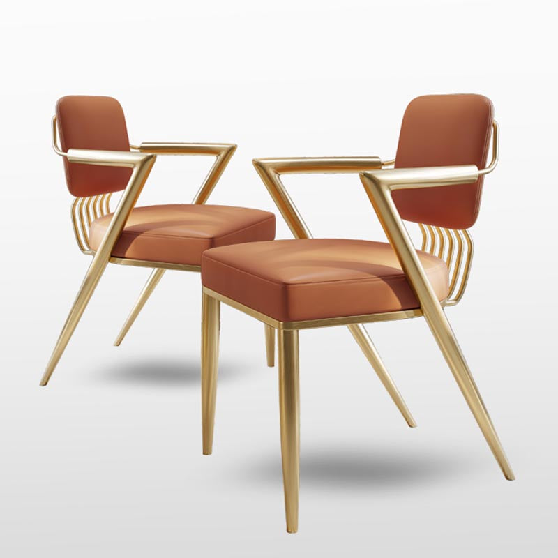 グラム布張りのダイニングアームチェアレザーレザーダイニングチェアと金色の脚