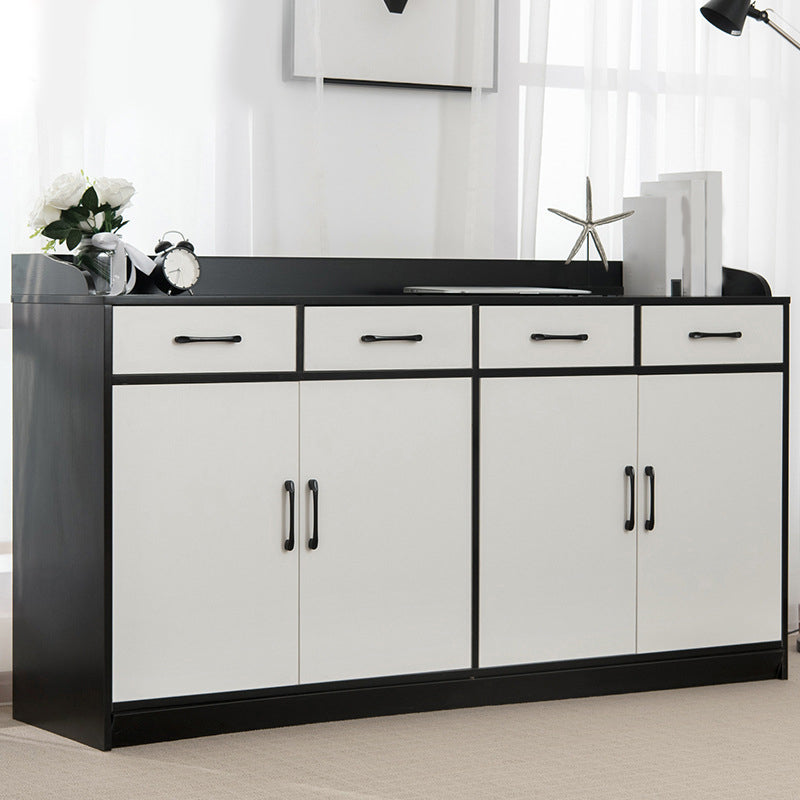 Modern Style Server Imitation Wood Sideboard with Door and Drawer for Dining Room 63"L x 16"W x 35"H Black-White Clearhalo 'buffet_sideboard' 'Buffets & Sideboards' 'furn' 'furn_buffet_sideboard' 'Furniture' 'Kitchen & Dining Furniture' 5321458