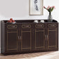 Modern Style Server Imitation Wood Sideboard with Door and Drawer for Dining Room 63"L x 16"W x 35"H Gold-Brown Clearhalo 'buffet_sideboard' 'Buffets & Sideboards' 'furn' 'furn_buffet_sideboard' 'Furniture' 'Kitchen & Dining Furniture' 5321468