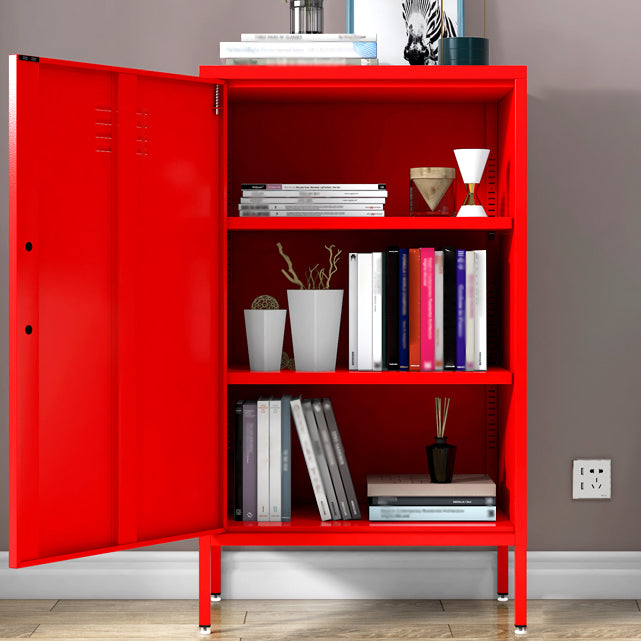 Steel Sideboard Modern Server Cabinet with Storage for Dining Room Kitchen 24"L x 16"W x 40"H Red Metal Clearhalo 'buffet_sideboard' 'Buffets & Sideboards' 'furn' 'furn_buffet_sideboard' 'Furniture' 'Kitchen & Dining Furniture' 5321574