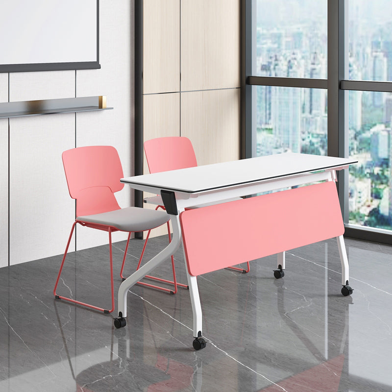 Manufactured Wood Top Writing Desk Folding Modern Desk with Caster Wheels Pink-White Clearhalo 'furn' 'furn_office_desk' 'Furniture' 'Office Desks' 'Office Furniture' 'office_desk' 5321676
