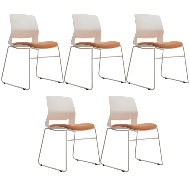 Chrome Metal Frame Modern Conference Chair Armless Computer Desk Chair White-Saffron 5 Piece Set Sled Clearhalo 'furn' 'furn_office_chair' 'Furniture' 'Office Chairs' 'Office Furniture' 'office_chair' 5321859