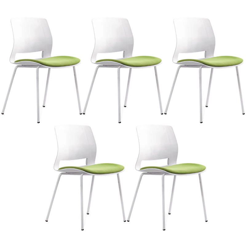 Chrome Metal Frame Modern Conference Chair Armless Computer Desk Chair White-Green 5 Piece Set Four Legs Clearhalo 'furn' 'furn_office_chair' 'Furniture' 'Office Chairs' 'Office Furniture' 'office_chair' 5321861