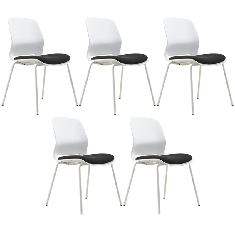 Chrome Metal Frame Modern Conference Chair Armless Computer Desk Chair White-Black 5 Piece Set Four Legs Clearhalo 'furn' 'furn_office_chair' 'Furniture' 'Office Chairs' 'Office Furniture' 'office_chair' 5321863