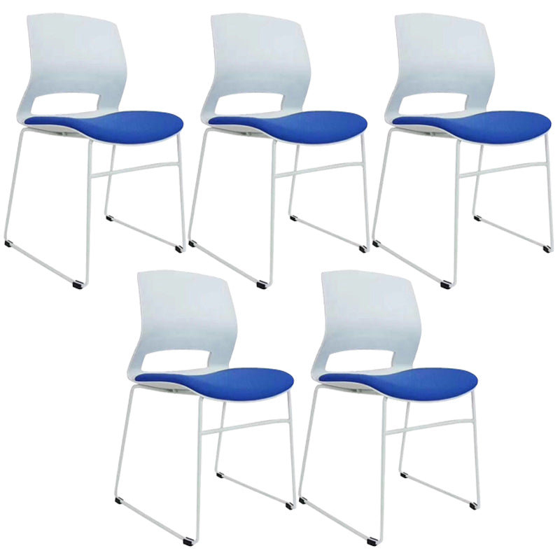 Chrome Metal Frame Modern Conference Chair Armless Computer Desk Chair White-Blue 5 Piece Set Sled Clearhalo 'furn' 'furn_office_chair' 'Furniture' 'Office Chairs' 'Office Furniture' 'office_chair' 5321874