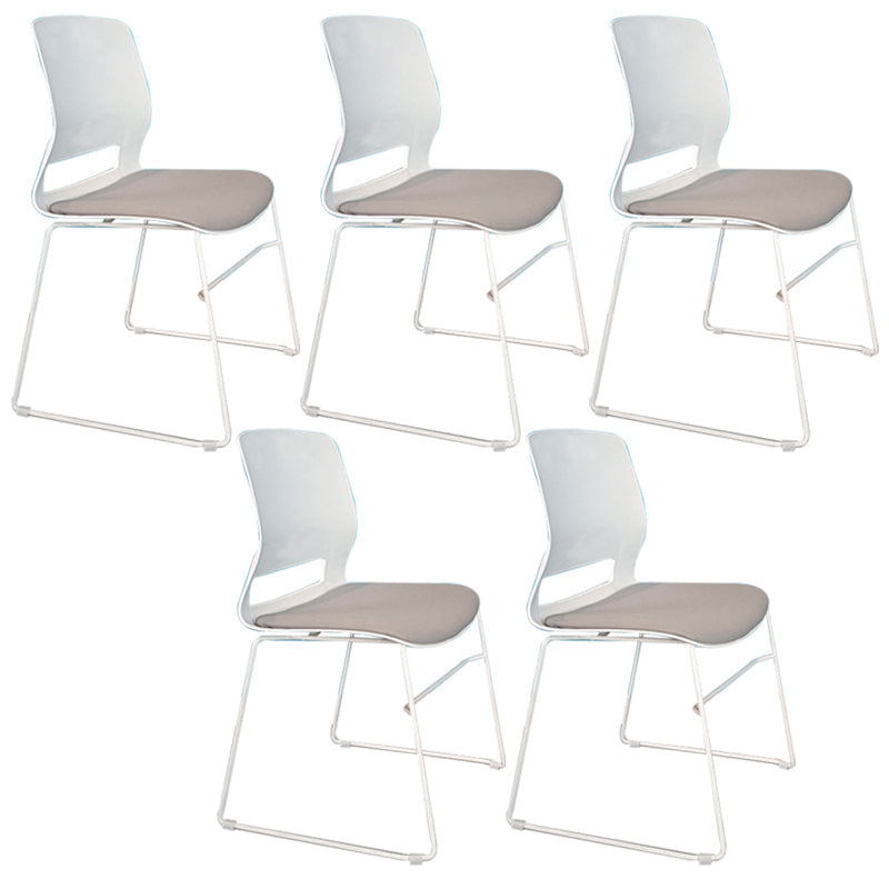 Chrome Metal Frame Modern Conference Chair Armless Computer Desk Chair White-Gray 5 Piece Set Sled Clearhalo 'furn' 'furn_office_chair' 'Furniture' 'Office Chairs' 'Office Furniture' 'office_chair' 5321878