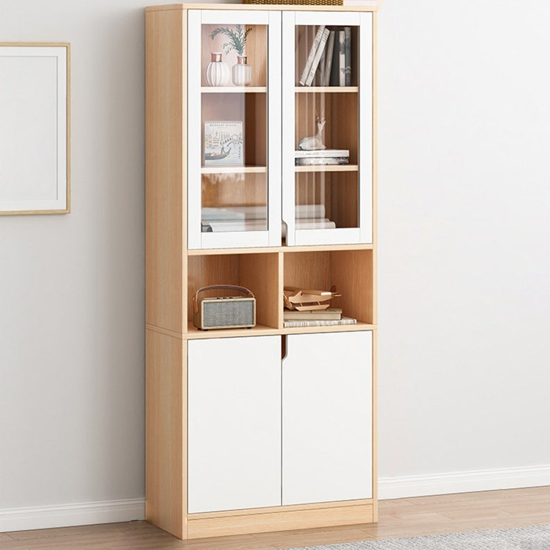 Standard Book Shelf Scandinavian Shelf Bookcase for Study Room 23.6"L x 11.8"W x 72.0"H Natural Wood White Glass Clearhalo 'Bookcases' 'furn' 'furn_bookcases' 'Furniture' 'Office Furniture' 5322093