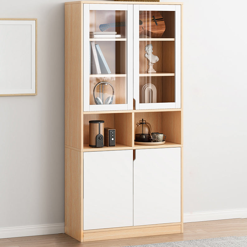 Standard Book Shelf Scandinavian Shelf Bookcase for Study Room 31.5"L x 11.8"W x 72.0"H Natural Wood White Glass Clearhalo 'Bookcases' 'furn' 'furn_bookcases' 'Furniture' 'Office Furniture' 5322098