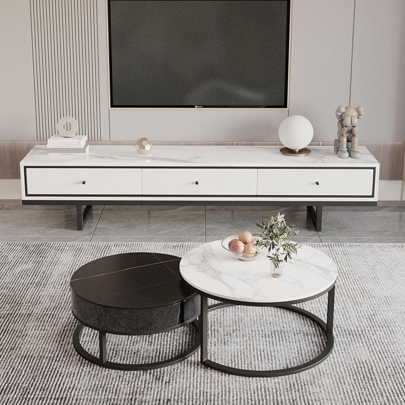 Modern Style Stone TV Stand White Colour Enclosed Storage TV Stand Console with 3 Drawers Clearhalo 'furn' 'furn_tv_stands_entertainment_centers' 'Furniture' 'Living Room Furniture' 'TV Stands & Entertainment Centers' 'TV Stands & Media Storage Furniture' 'tv_stands_entertainment_centers' 5322267