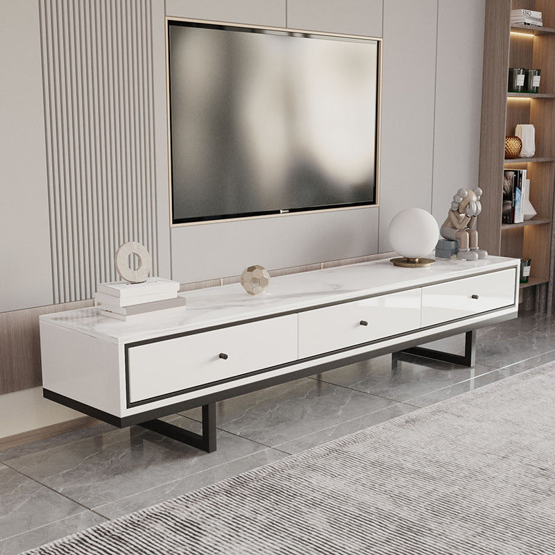 Modern Style Stone TV Stand White Colour Enclosed Storage TV Stand Console with 3 Drawers Clearhalo 'furn' 'furn_tv_stands_entertainment_centers' 'Furniture' 'Living Room Furniture' 'TV Stands & Entertainment Centers' 'TV Stands & Media Storage Furniture' 'tv_stands_entertainment_centers' 5322270