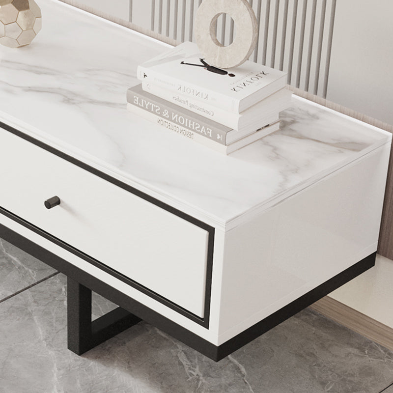 Modern Style Stone TV Stand White Colour Enclosed Storage TV Stand Console with 3 Drawers Clearhalo 'furn' 'furn_tv_stands_entertainment_centers' 'Furniture' 'Living Room Furniture' 'TV Stands & Entertainment Centers' 'TV Stands & Media Storage Furniture' 'tv_stands_entertainment_centers' 5322273