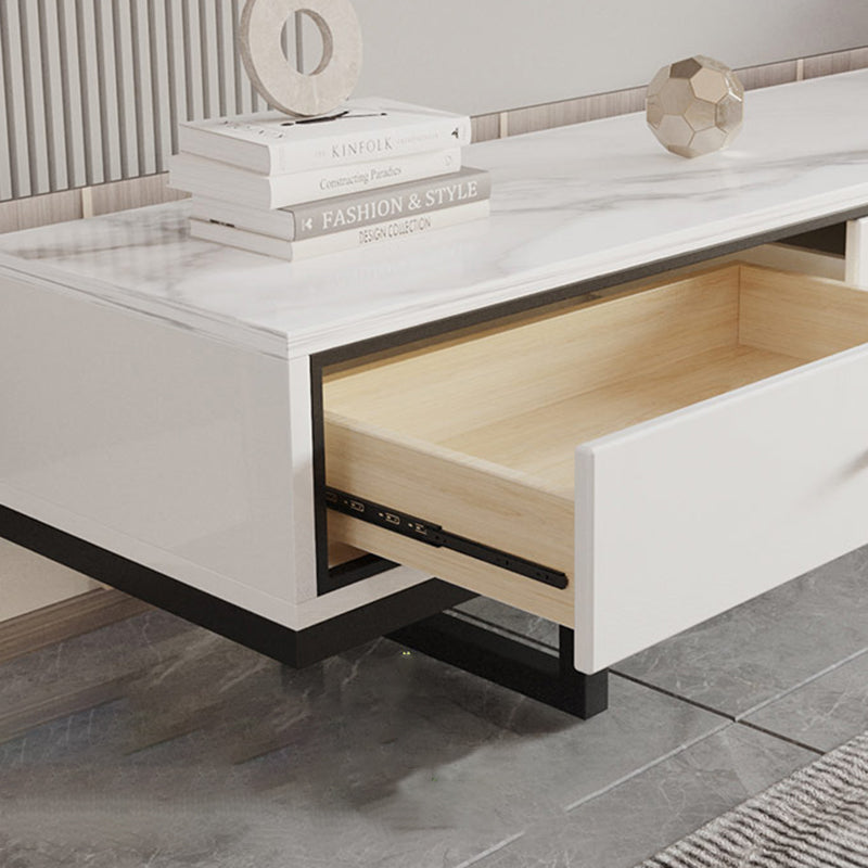 Modern Style Stone TV Stand White Colour Enclosed Storage TV Stand Console with 3 Drawers Clearhalo 'furn' 'furn_tv_stands_entertainment_centers' 'Furniture' 'Living Room Furniture' 'TV Stands & Entertainment Centers' 'TV Stands & Media Storage Furniture' 'tv_stands_entertainment_centers' 5322275