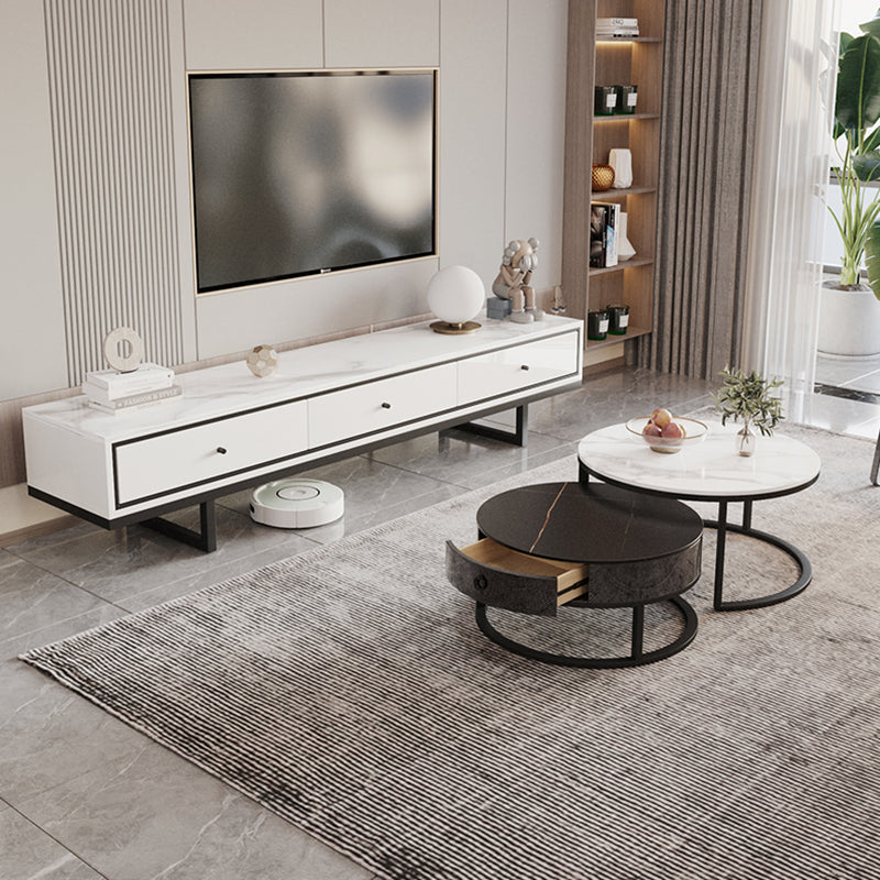 Modern Style Stone TV Stand White Colour Enclosed Storage TV Stand Console with 3 Drawers Clearhalo 'furn' 'furn_tv_stands_entertainment_centers' 'Furniture' 'Living Room Furniture' 'TV Stands & Entertainment Centers' 'TV Stands & Media Storage Furniture' 'tv_stands_entertainment_centers' 5322276