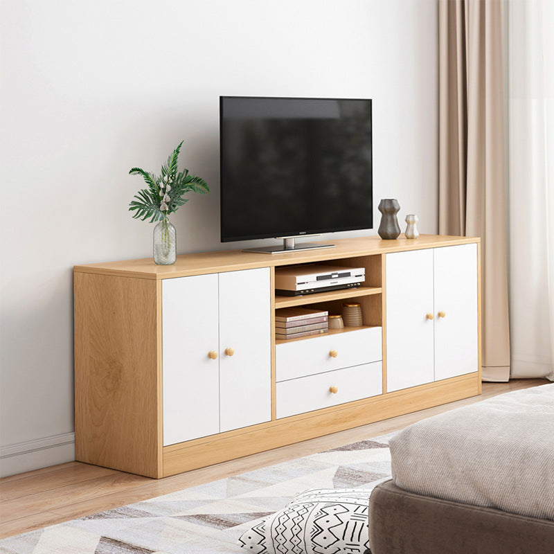 Mobile porta TV in legno in stile scandinavo, consolle porta TV con ripiani e ripiani
