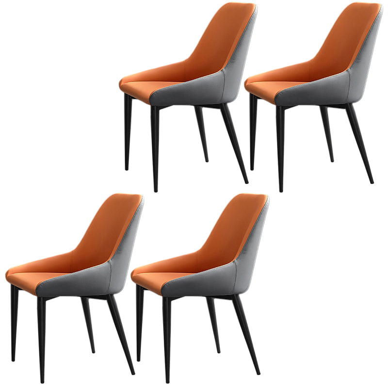 Silla de comedor de cuero moderna silla parsons con patas de matal en acabado mate para casa