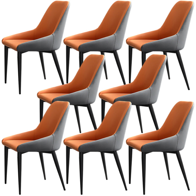 Silla de comedor de cuero moderna silla parsons con patas de matal en acabado mate para casa