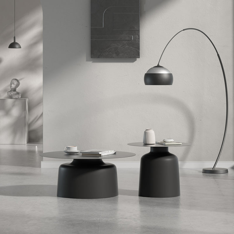 ペデスタルブラック/ホワイトコーヒーテーブルメタルラウンドカクテルテーブル