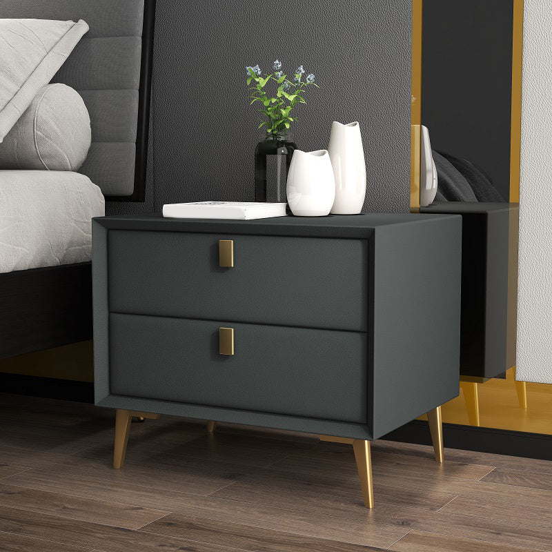 Solid Wood Drawer Storage 18.5" Tall Nightstand With 2 Drawers Dark Gray Clearhalo 'Bedroom Furniture' 'furn' 'furn_night_stand' 'Furniture' 'night_stand' 'Nightstands' 5327555
