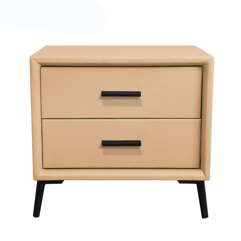 Two Drawer Solid Color Wood Nightstand 19.2"Tall Night Table Beige Clearhalo 'Bedroom Furniture' 'furn' 'furn_night_stand' 'Furniture' 'night_stand' 'Nightstands' 5327580