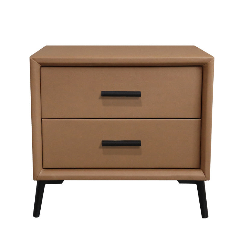 Two Drawer Solid Color Wood Nightstand 19.2"Tall Night Table Khaki Clearhalo 'Bedroom Furniture' 'furn' 'furn_night_stand' 'Furniture' 'night_stand' 'Nightstands' 5327589