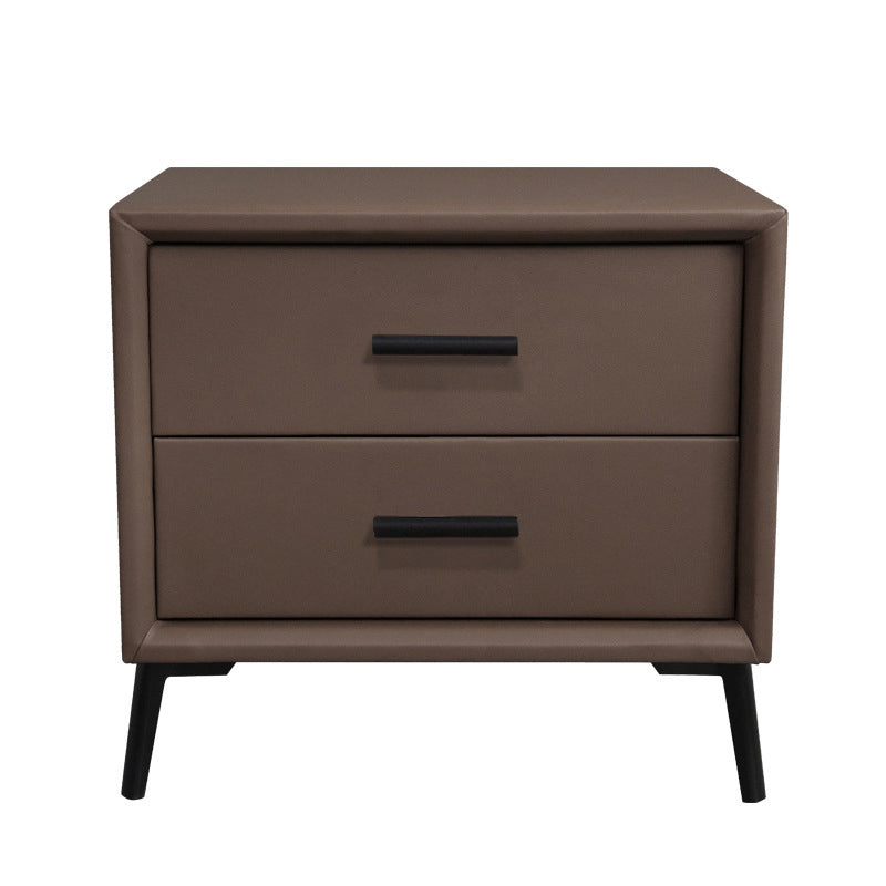 Two Drawer Solid Color Wood Nightstand 19.2"Tall Night Table Brown Clearhalo 'Bedroom Furniture' 'furn' 'furn_night_stand' 'Furniture' 'night_stand' 'Nightstands' 5327594
