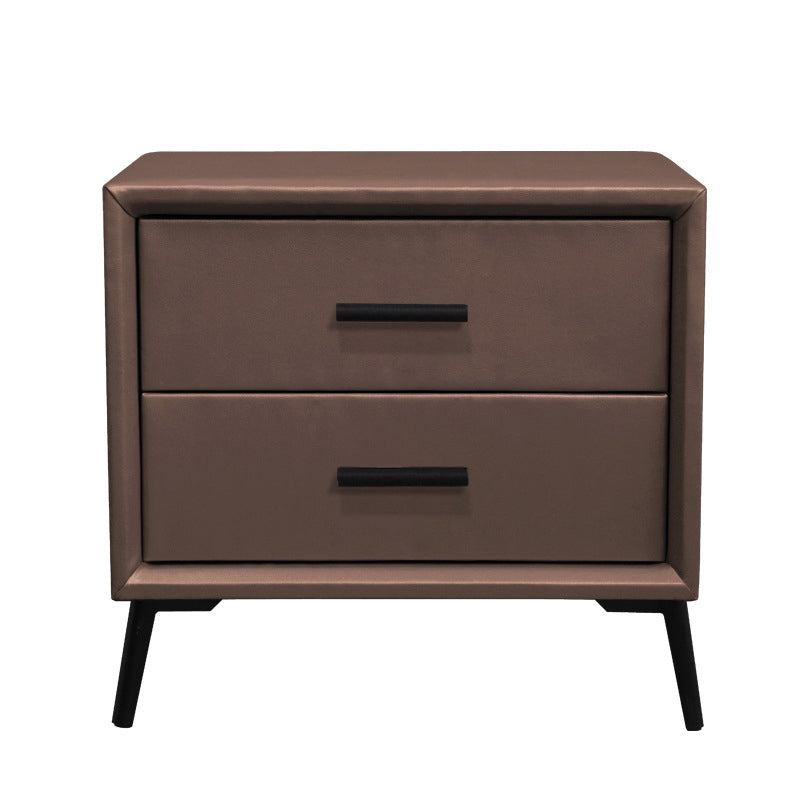 Two Drawer Solid Color Wood Nightstand 19.2"Tall Night Table Coffee Clearhalo 'Bedroom Furniture' 'furn' 'furn_night_stand' 'Furniture' 'night_stand' 'Nightstands' 5327595