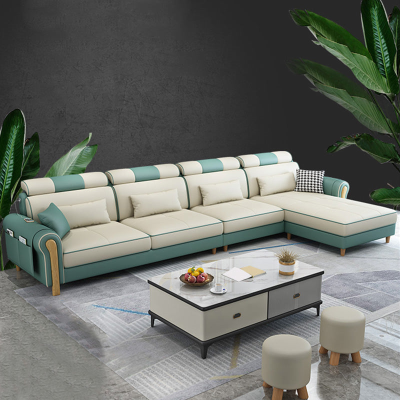 Contemporary Faux Leather and Velvet L-Shape Furniture Sectionals