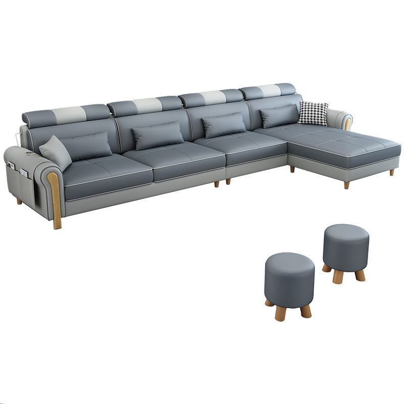 Contemporary Faux Leather and Velvet L-Shape Furniture Sectionals