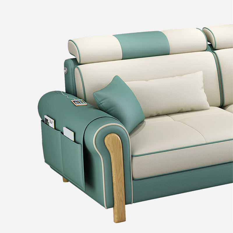 Contemporary Faux Leather and Velvet L-Shape Furniture Sectionals