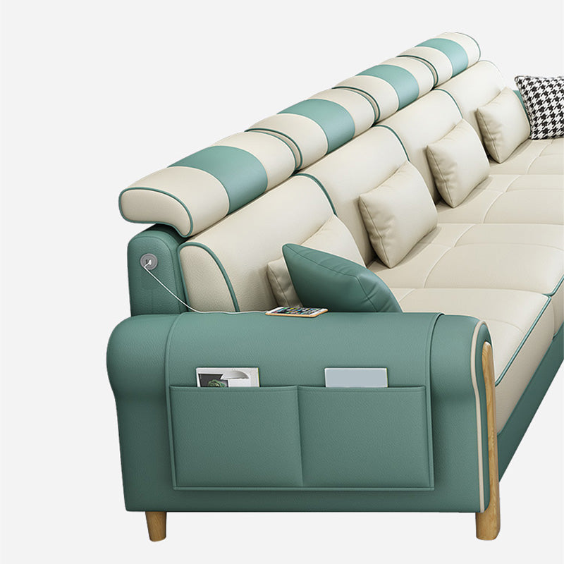 Contemporary Faux Leather and Velvet L-Shape Furniture Sectionals