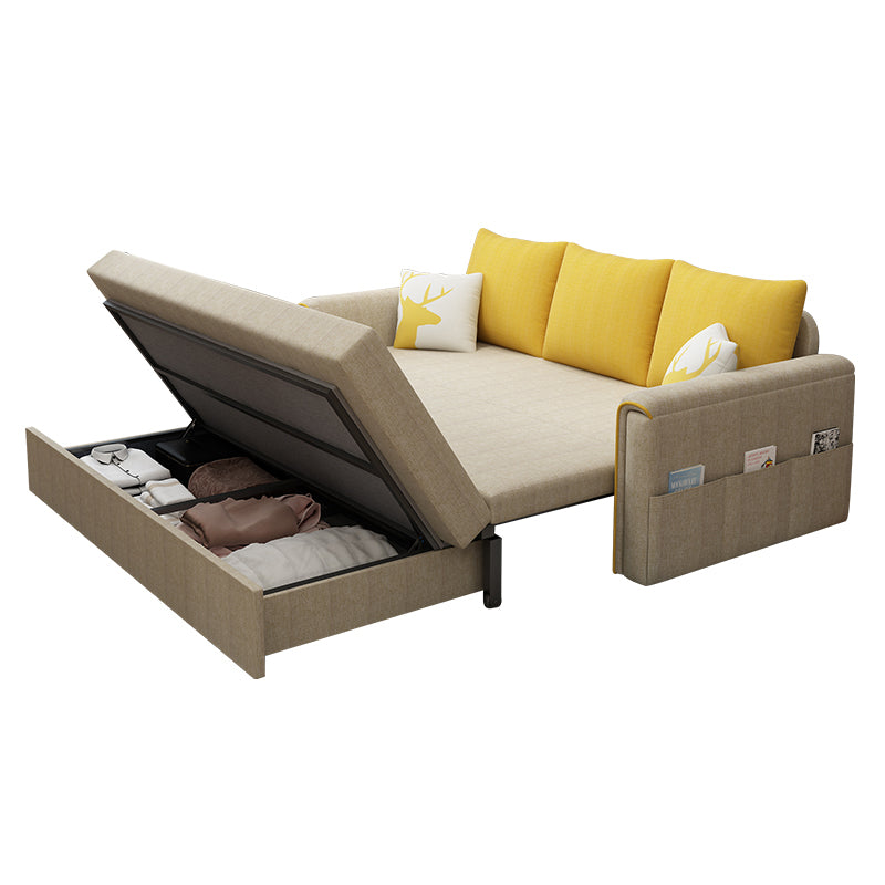 Flared Arm Modern Cotton Blend Settee Couch with Pillows with Storage Clearhalo 'furn' 'furn_sofas' 'Furniture' 'Living Room Furniture' 'Sofa' 'sofas' 5327891