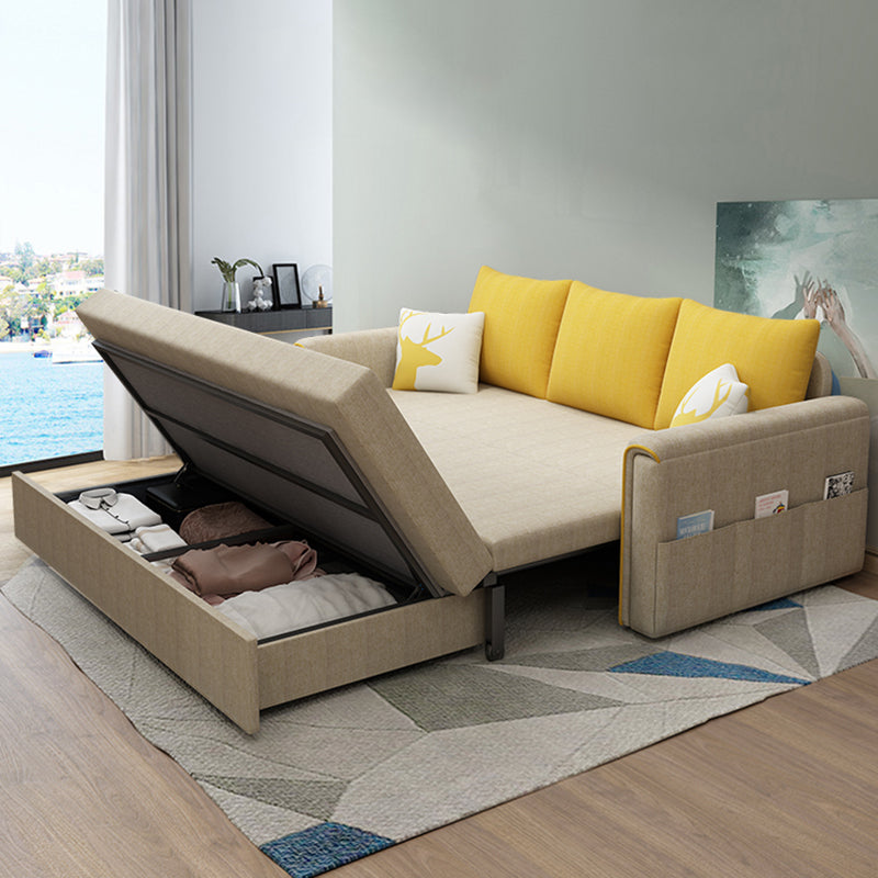 Flared Arm Modern Cotton Blend Settee Couch with Pillows with Storage Clearhalo 'furn' 'furn_sofas' 'Furniture' 'Living Room Furniture' 'Sofa' 'sofas' 5327896