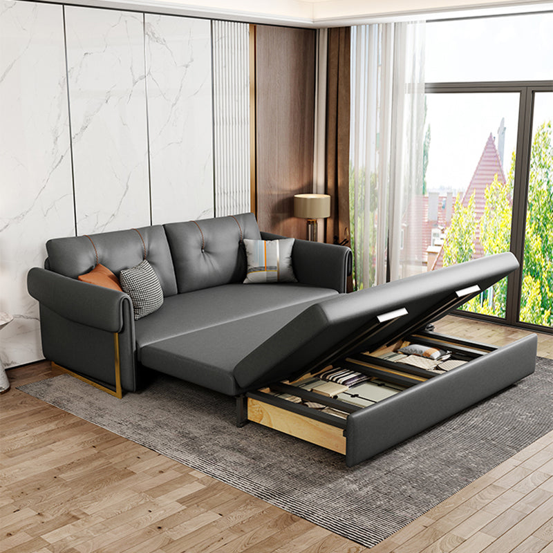 Sofá de cuero con brazo acampanado convertible con almohadas con almacenamiento