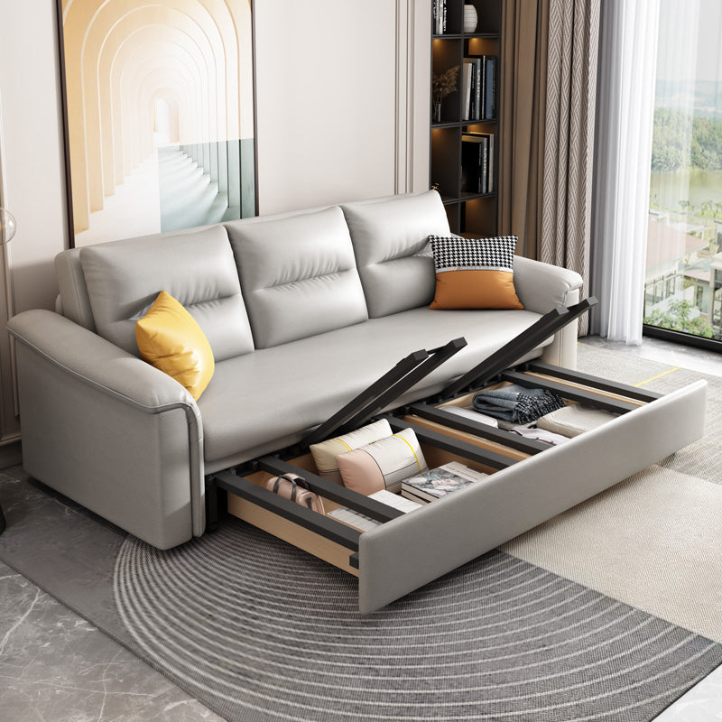 Contemporary 27.5"H Faux Leather Sofa Light Gray Stain-Resistant Sofa Bed