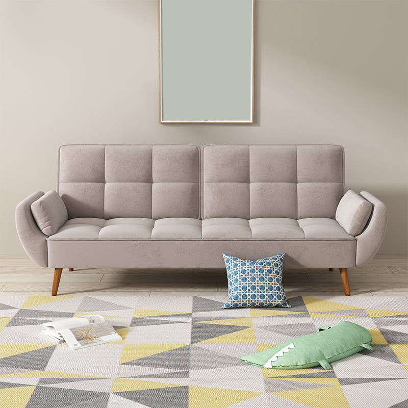 Contemporary Faux Leather and Velvet Reclining Convertible Settee Couch 82.5"L x 31.5"W x 31.5"H Light Brown Clearhalo 'furn' 'furn_sofas' 'Furniture' 'Living Room Furniture' 'Sofa' 'sofas' 5327963