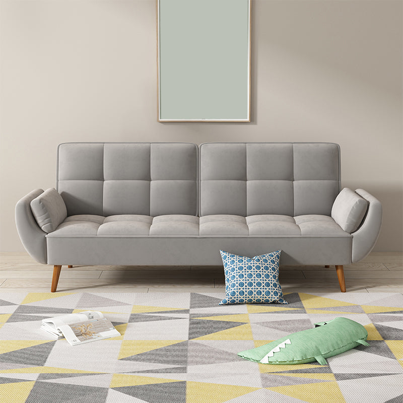 Contemporary Faux Leather and Velvet Reclining Convertible Settee Couch 82.5"L x 31.5"W x 31.5"H Grey Clearhalo 'furn' 'furn_sofas' 'Furniture' 'Living Room Furniture' 'Sofa' 'sofas' 5327965