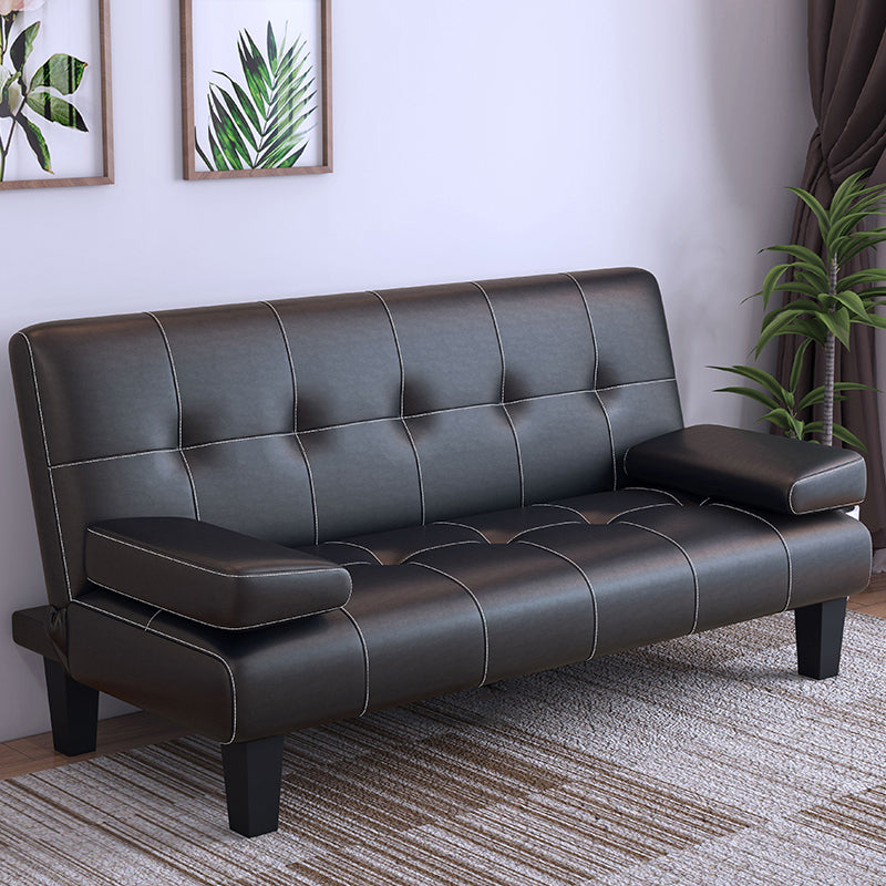Contemporary Faux Leather and Velvet Reclining Convertible Settee Couch 63"L x 24"W x 31"H Black Clearhalo 'furn' 'furn_sofas' 'Furniture' 'Living Room Furniture' 'Sofa' 'sofas' 5327968