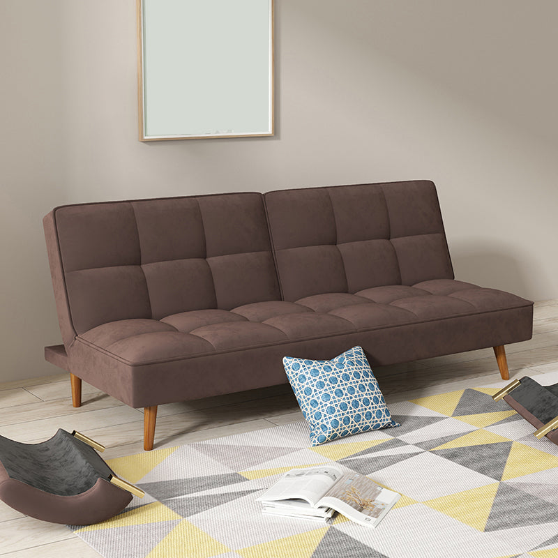 Contemporary Faux Leather and Velvet Reclining Convertible Settee Couch 68"L x 31.5"W x 31.5"H Brown Clearhalo 'furn' 'furn_sofas' 'Furniture' 'Living Room Furniture' 'Sofa' 'sofas' 5327971