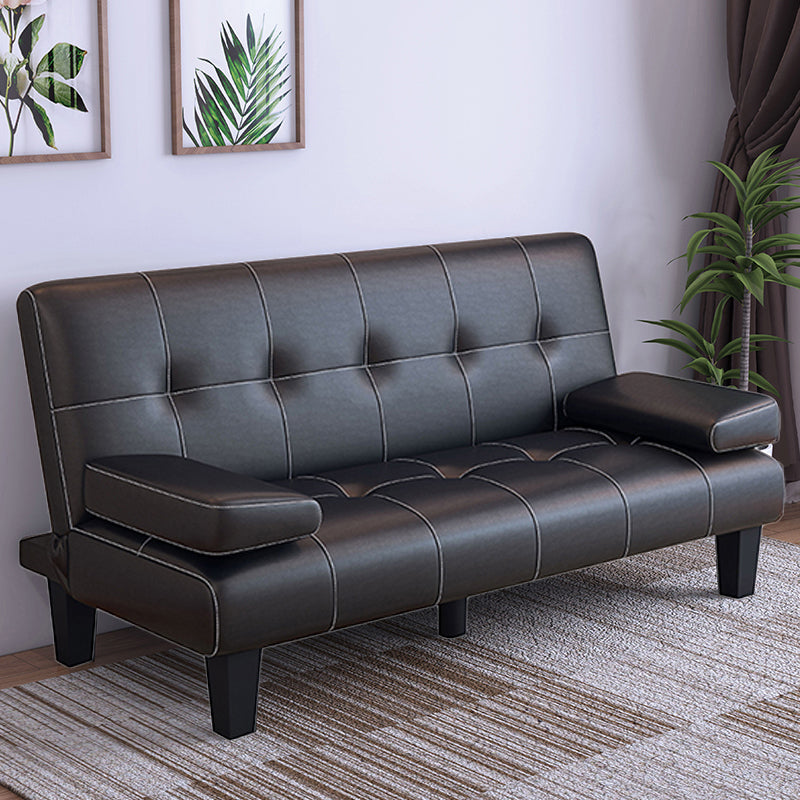 Contemporary Faux Leather and Velvet Reclining Convertible Settee Couch 71"L x 24"W x 31"H Black Clearhalo 'furn' 'furn_sofas' 'Furniture' 'Living Room Furniture' 'Sofa' 'sofas' 5327972