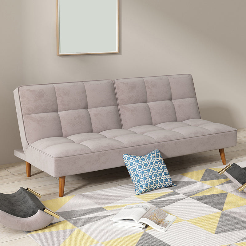 Contemporary Faux Leather and Velvet Reclining Convertible Settee Couch 68"L x 31.5"W x 31.5"H Light Brown Clearhalo 'furn' 'furn_sofas' 'Furniture' 'Living Room Furniture' 'Sofa' 'sofas' 5327974