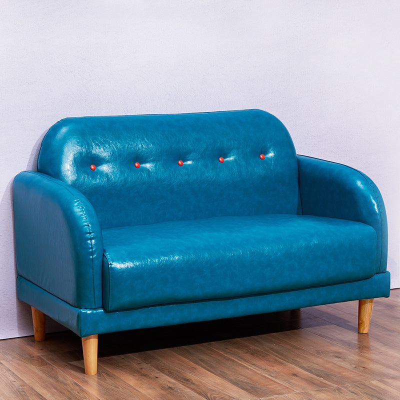 Tufted Split-Back Standard Square Arm Faux Leather Settee Couch