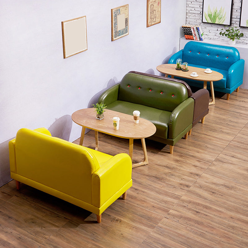 Tufted Split-Back Standard Square Arm Faux Leather Settee Couch