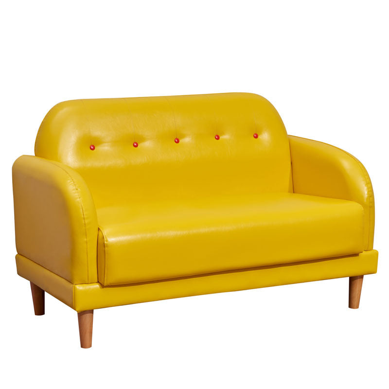 Tufted Split-Back Standard Square Arm Faux Leather Settee Couch